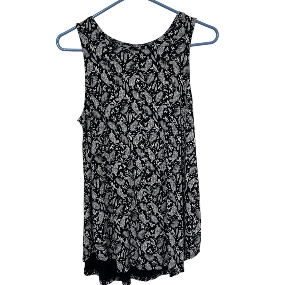 Old Navy Women’s Small Tiger & Tropical Leaf Print Tank Top - Black and White